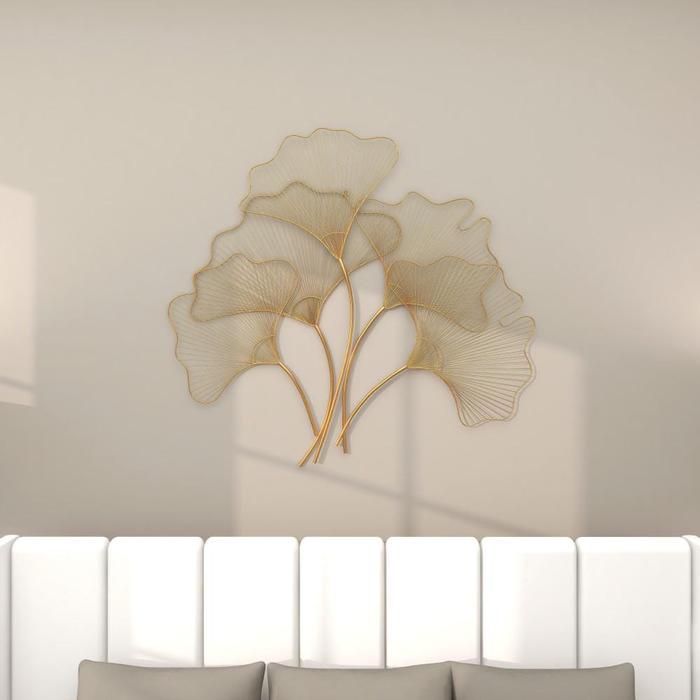 Elegant Gold Gingko Leaf Cluster Wall Sculpture, 38" x 34"