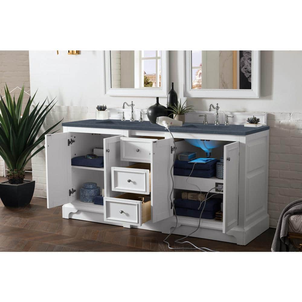 Bright White Double Freestanding Vanity with Charcoal Soapstone Top