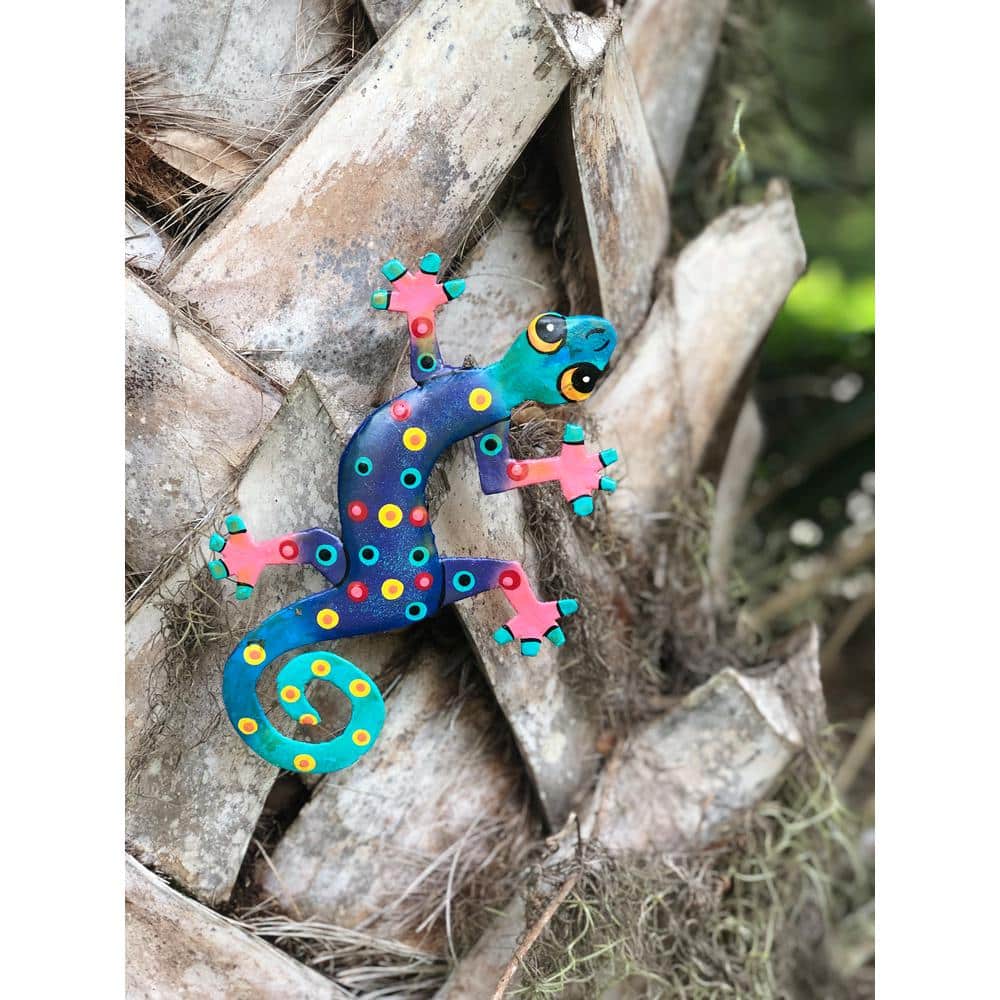 Indoor/Outdoor 8 in. Blue-Greens Blue Candy Steel Painted Gecko Recycled Ha