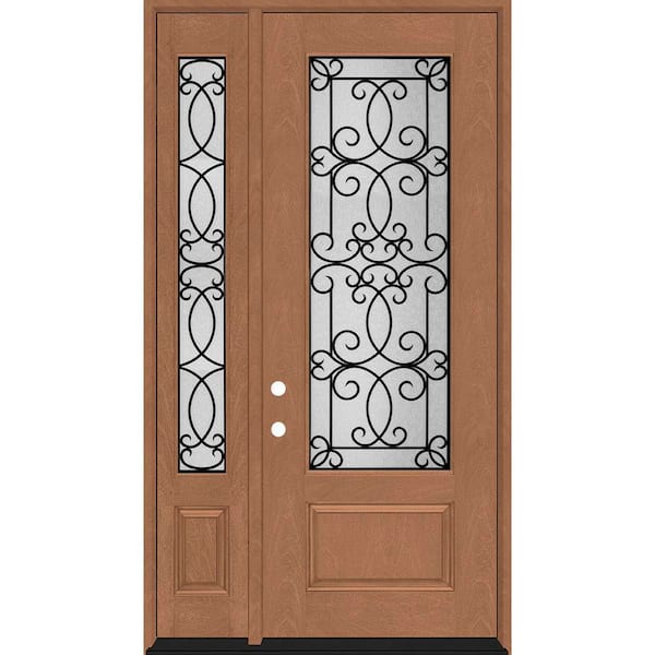 Steves & Sons Regency 51 in. x 96 in. 3/4Lite Georgian Decorative Glass RHIS AutumnWh Mahogany Fiberglass Prehung Front Door w/12in.SL