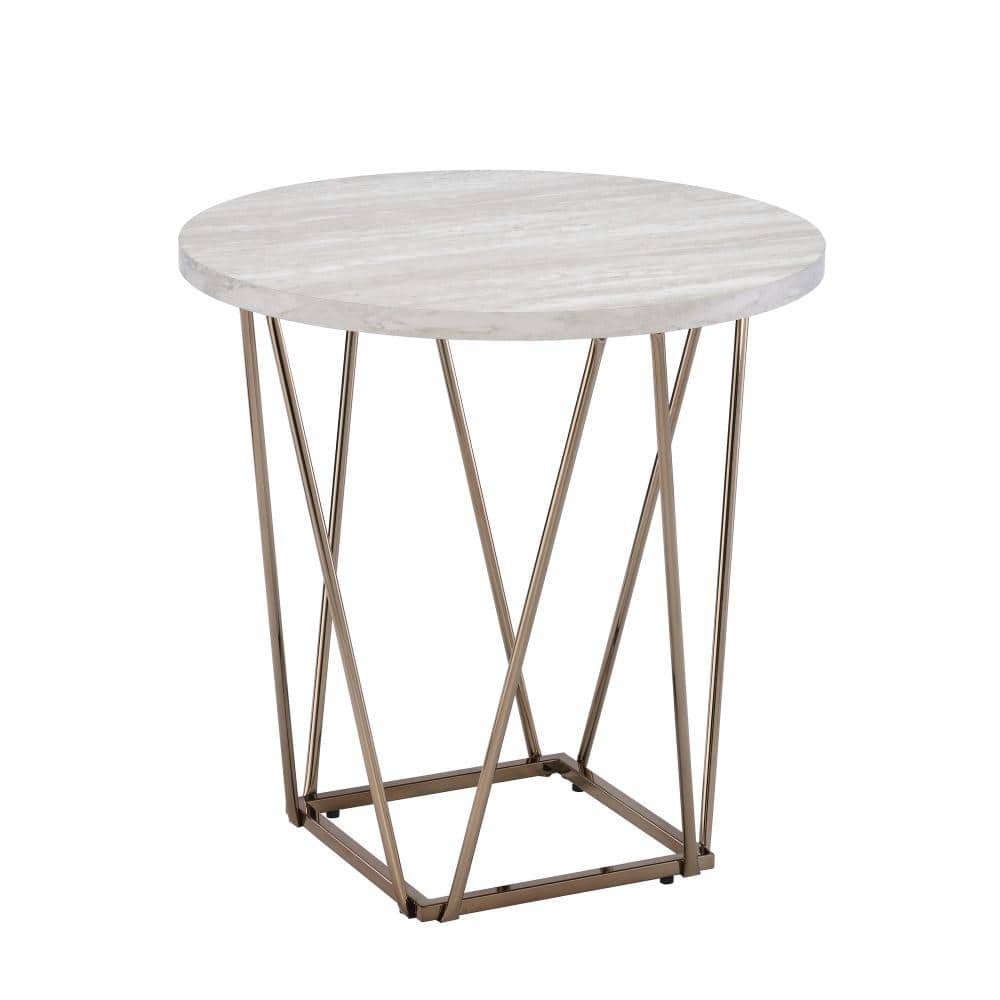 Champagne Gold and White Oval Coffee Table with Faux Marble Top