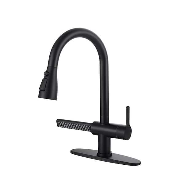 15.7 in Single Handle High Arc Kitchen Faucet with Pull Out Sprayer and Deckplate in Brushed Nickel