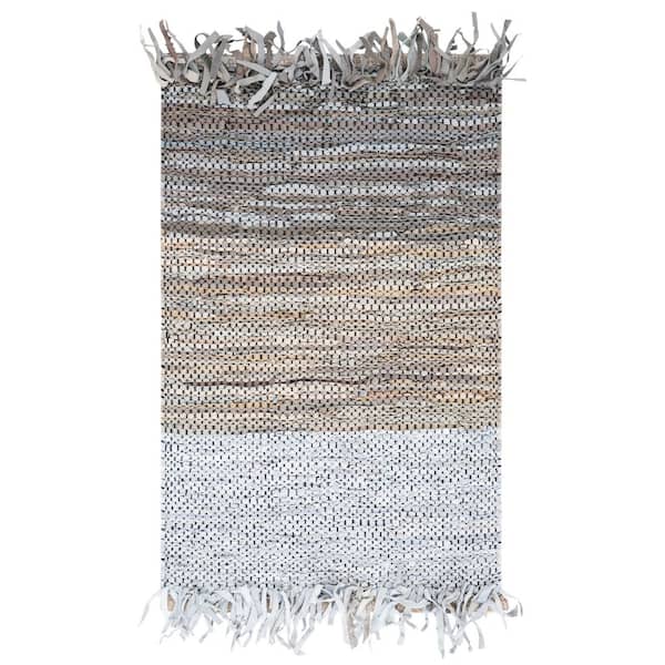 Vintage Leather 3 ft. x 5 ft. Gray/Beige Gradient Striped Area Rug