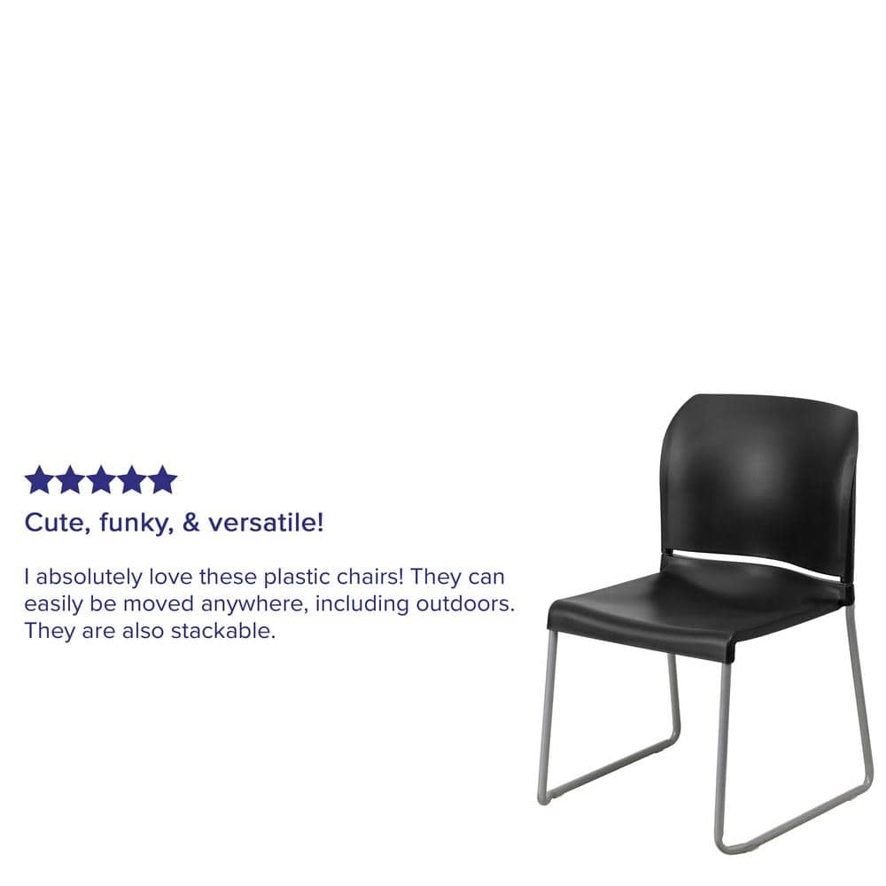 Modern Black Metal Stackable Chair with Polypropylene Seat