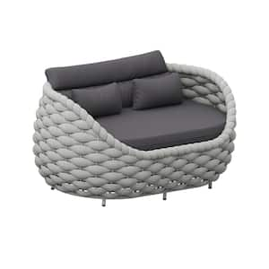 Bird's Nest-Shaped Hand-woven Light Gray Aluminum Outdoor 2-seat Loveseat Couch with Dark Gray Cushions