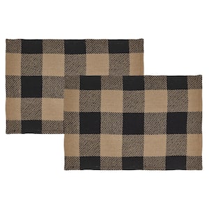 Black Check 19 in. W x 13 in. H Black Cotton Blend Placemat (Set of 2)