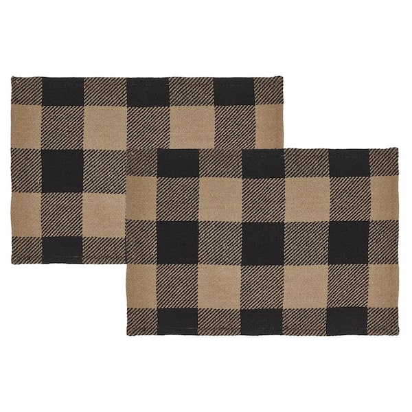 VHC BRANDS Black Check 19 in. W x 13 in. H Black Cotton Blend Placemat (Set of 2)
