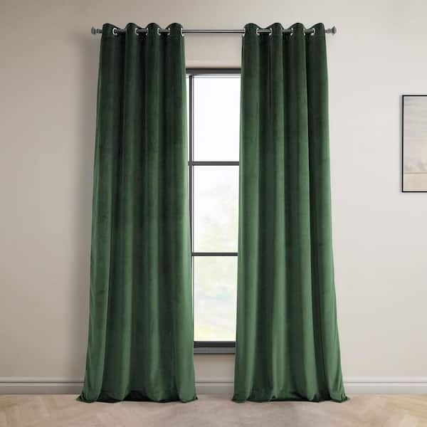 Exclusive Fabrics & Furnishings Eden Green Heritage Plush Velvet Grommet Room Darkening Curtain - 50 in. W x 120 in. L (1 Panel)