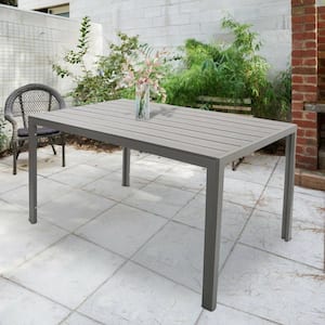 Gray 6-Person Outdoor Dining Table, Patio Rectangle Aluminum Table