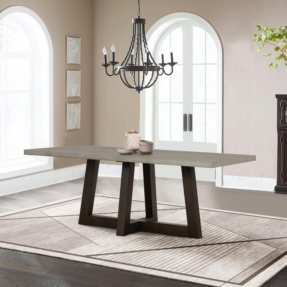 Elodie 79 in. W Grey Concrete and Dark Grey Oak Rectangle Dining Table - Se