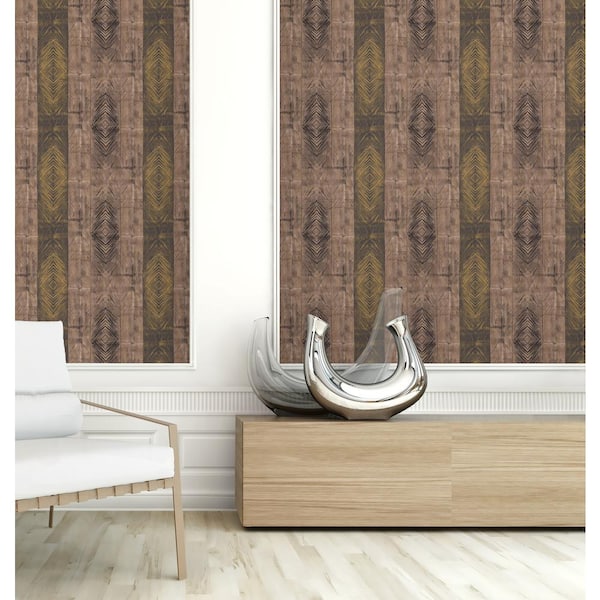 Ethnic Vertical Brown & Black & Yellow Paper Non-Pasted Strippable Wallpaper Roll (Cover 56.05 sq. ft.)
