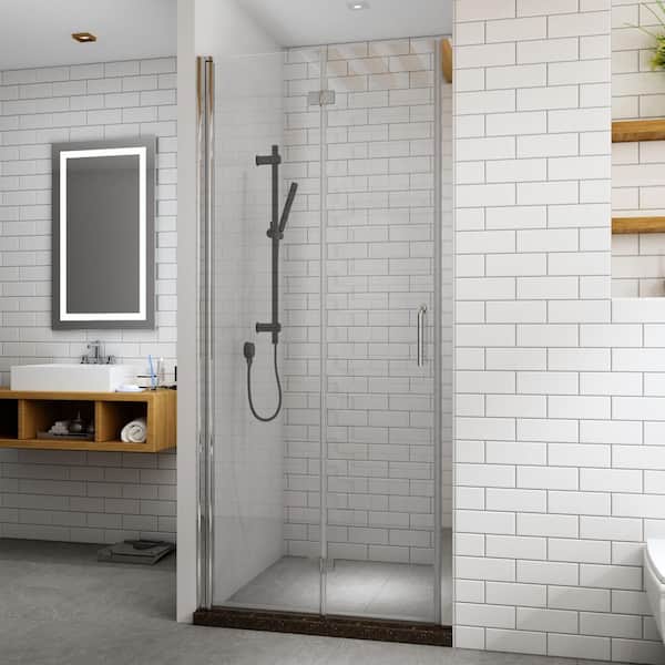 34 to 35-1/2 in. W x 72 in. H Bi-Fold Frameless Shower Doors in Chrome with Clear Glass