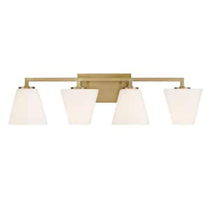 Palmyra 32.75 in. 4-Light Brushed Gold Modern Vanity with Etched Opal Glass Shades