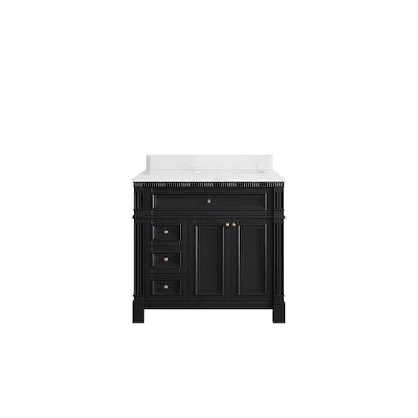 Willow Collections Paris 36 in. Right Offset Sink Freestanding Black Bath Vanity with Empira White Qt. Top Unassembled