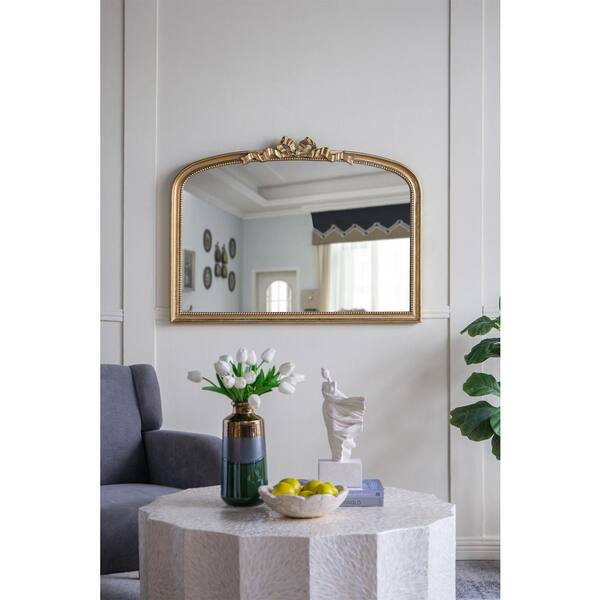 Baroque Style Gold 40 in. W x 30 in. H Arch MDF Mirror, Wall Decor