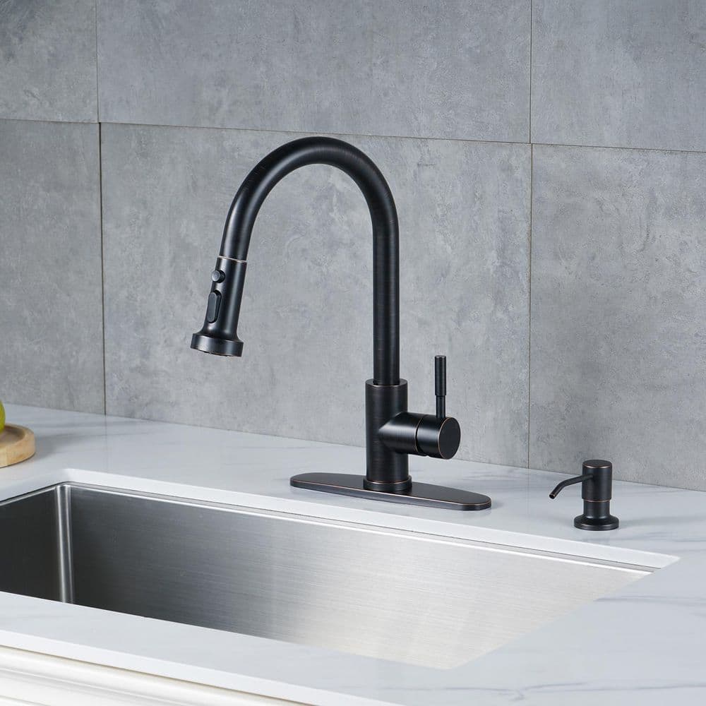 Oil Rubbed Bronze Pull Down Kitchen Faucet with Soap Dispenser