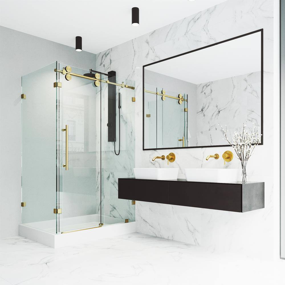 Winslow 36'' x 48'' Frameless Sliding Shower Enclosure in Matte Brushed Gold