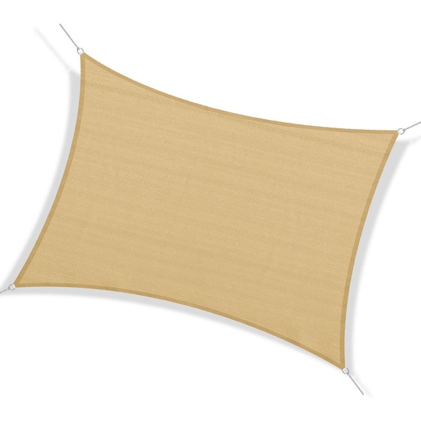 13 ft. x 20 ft. Light Sand Rectangle Sun Shade Sail Canopy, Outdoor Shade Sail Cloth with D-Rings and Rope