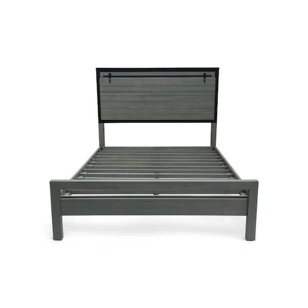 Noble House Fennimore Queen-Size Gray Acacia Wood and Rustic Iron Bed Frame