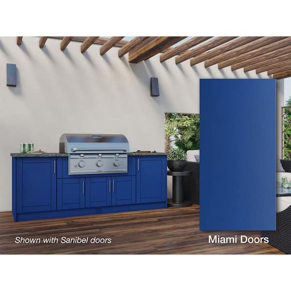 Miami Reef Blue 12-Piece 91.25 in. x 34.5 in. x 28 in. Outdoor Kitchen Cabinet Island Set