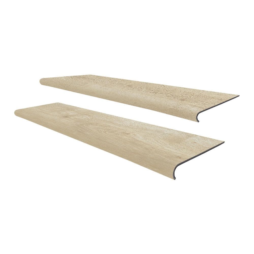 DOTFLOOR Cream Teak 5 mm. T x 48 in. L x 12.2 in. W Vinyl Stair