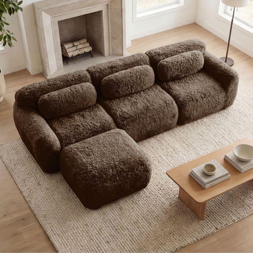 114.7 in. Track Arm 4-Piece Polyester Modular Sectional Sofa with Armrests in Chocolate