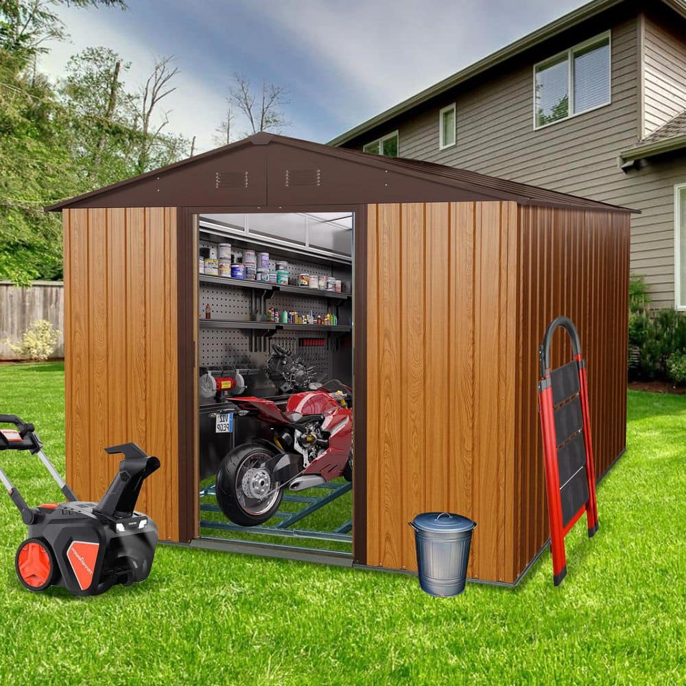 Durab, 8 ft. W x 10 ft. D, Outdoor Metal Storage Shed with Metal Floor Base, Coffee Brown, 80 sq. ft. price history on PriceWatchPro