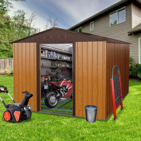 Durab, 8 ft. W x 10 ft. D, Outdoor Metal Storage Shed with Metal Floor Base, Coffee Brown, 80 sq. ft.