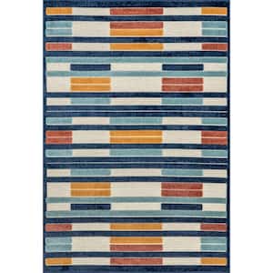 Ainslee Elevated Stripes Blue 4 ft. x 6 ft. Indoor/Outdoor Area Rug