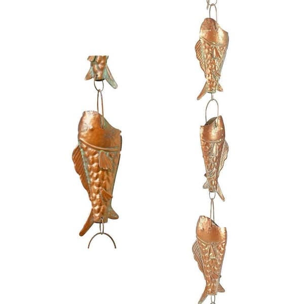 8. 5 ft. Copper Patina Rain Chain, Functional and Decorative Replacement Downspout Chain for Outside