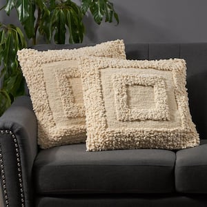 Ancona White Geometric Zipper 18 in. x 18 in. Throw Pillow Cover (Set of 2)