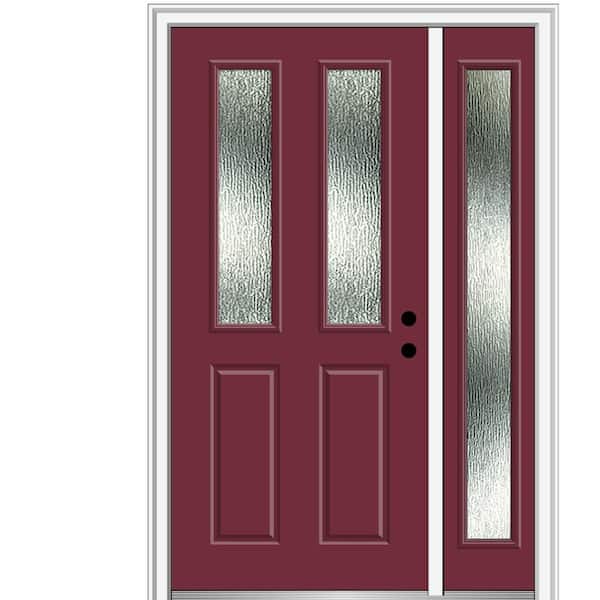 MMI Door 48 in. x 80 in. Left-Hand Inswing Rain Glass Burgundy Fiberglass Prehung Front Door on 4-9/16 in. Frame