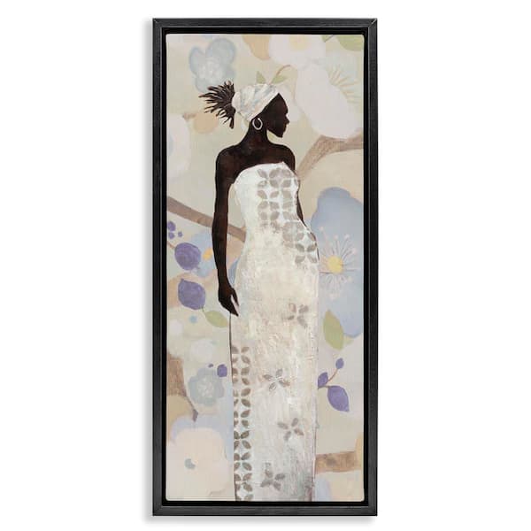 Stupell Industries Stylish Woman Neutral Tones by Janet Tava Black Floater Frame People Graphic Art Print 31 in. x 15 in.