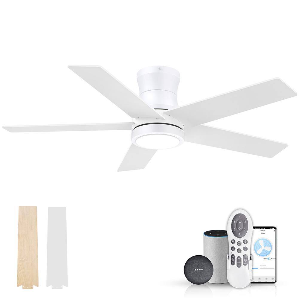 42 in. Smart White 5 Blades Flush Mount Standard Ceiling Fan with LED Lights and Remote Controlled by WIFI Alexa App price history on PriceWatchPro