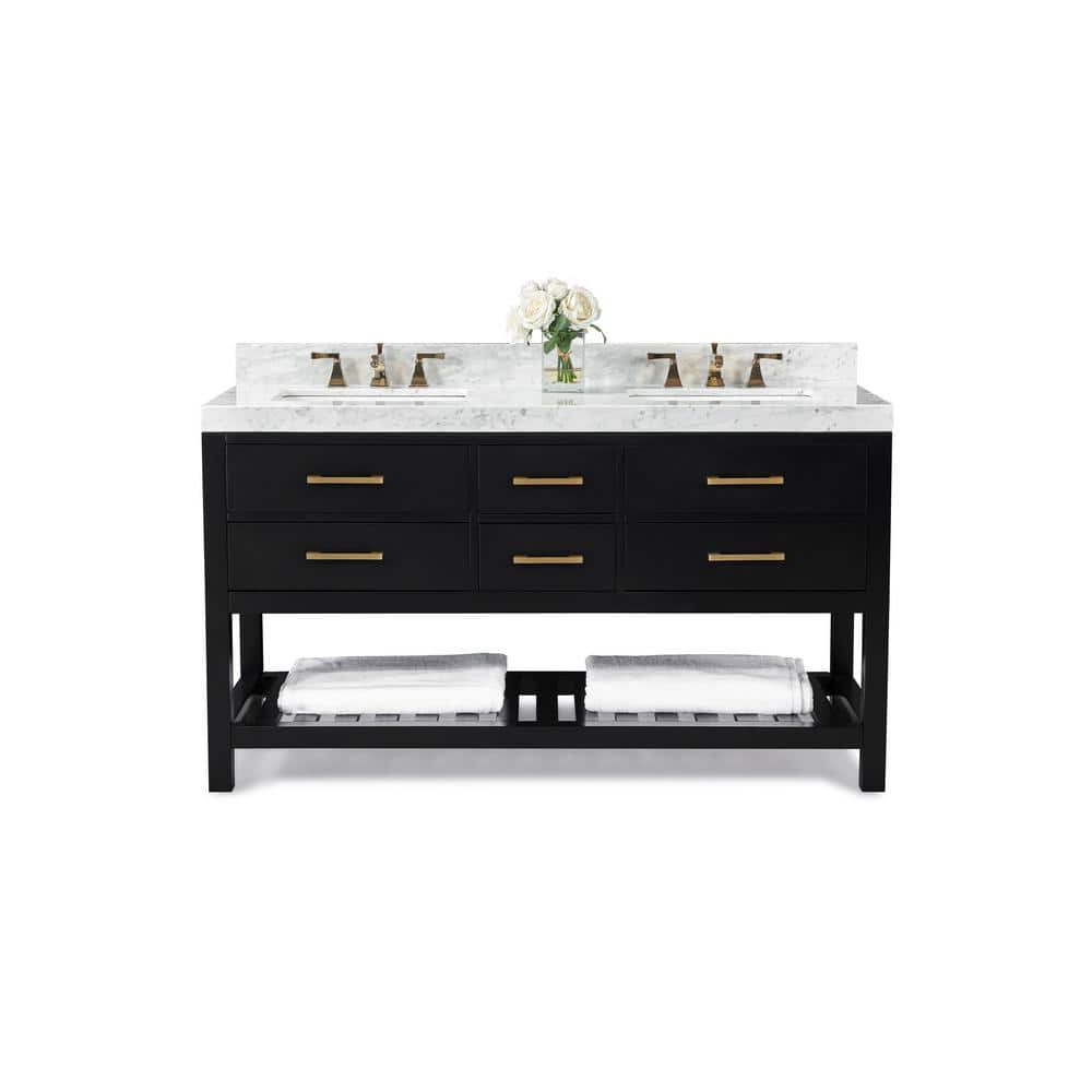 Elizabeth 60'' Black Onyx Double Vanity with Marble Top
