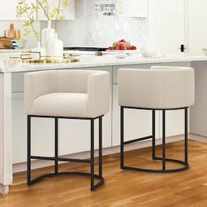 Jessica 26 in.Linen Modern Counter Bar Stool Fabric Upholstered Barrel Counter Stool with Metal Frame Set of 2