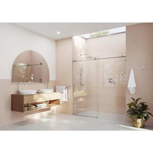 Glass Warehouse 64 in. - 68 in. x 78 in. Frameless Sliding Shower Door in Chrome with Handle