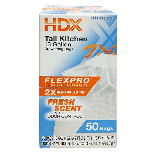 13 Gal. Reinforced Top Drawstring Fresh Scented Kitchen Trash Bags with 20% PCR (50-Count)
