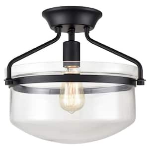 15.25 in. 1-Light Black Modern Semi-Flush Mount with Clear Glass Shade and No Bulbs Included 1-Pack