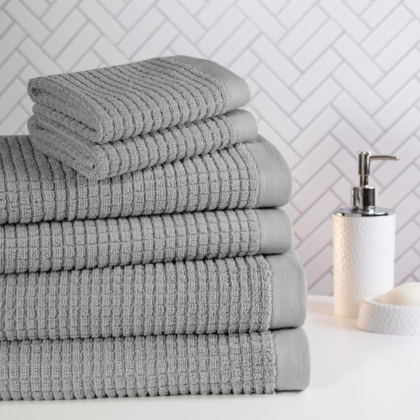 StyleWell Quick Dry Cotton Shadow Gray Ribbed 6-Piece Bath Towel Set