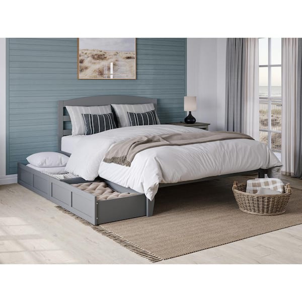 AFI Warren 60-1/4 in. W Grey Queen Solid Wood Frame with 2-Drawers and Attachable USB Device Charger Platform Bed