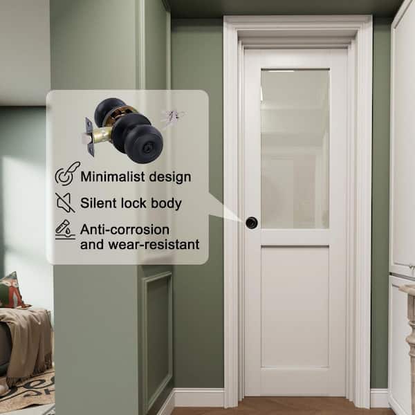 24 in. x 80 in. 1/2-Lite Frosted Glass Left White Solid Core Wood Single Interior Door Kit with Quick Assemble Jamb