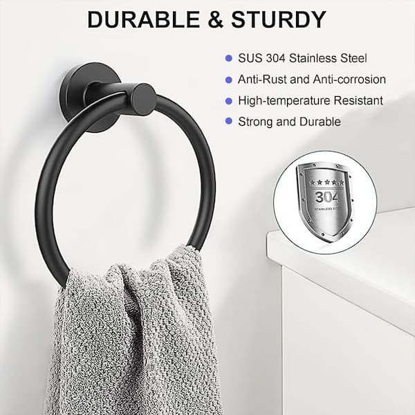 ruiling - Porter 6- Piece Bath Hardware Set with Towel Ring Toilet Paper Holder Towel Hook and Towel Bar in Stainless Steel Black