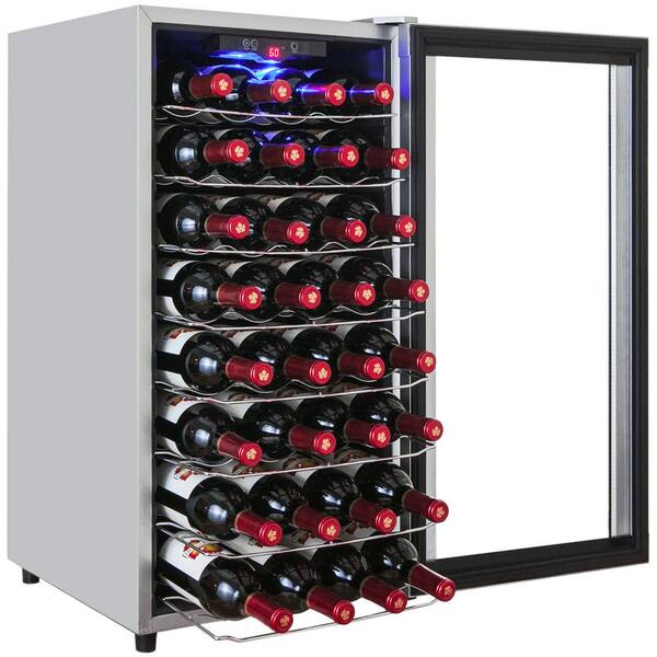 AKDY 32-Bottle Single Zone Thermoelectric Silver Wine Cooler