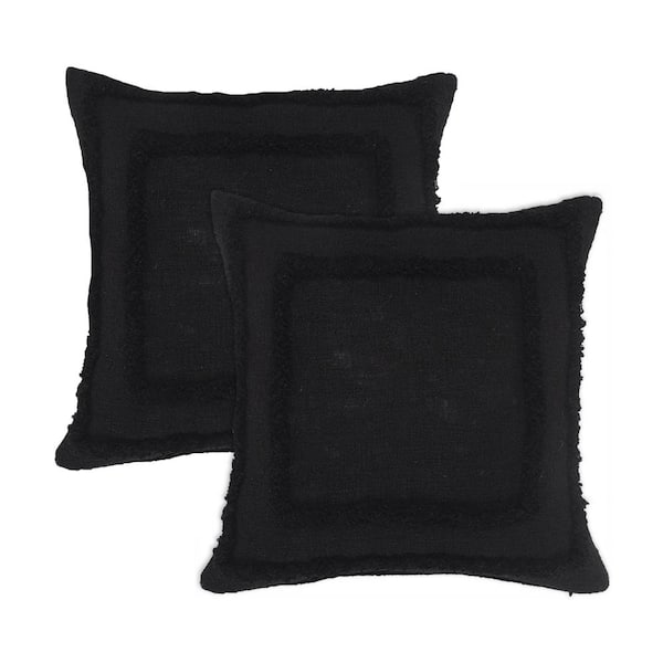 Unbranded Rory Black Bordered 100% Cotton 20 in. x 20 in. Indoor Throw Pillow (Set of 2)