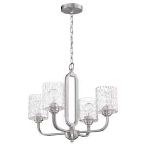 Collins 4-Light Brushed Nickel with Hammered Glass Transitional Chandelier for Kitchen/Dining/Foyer No Bulb Included