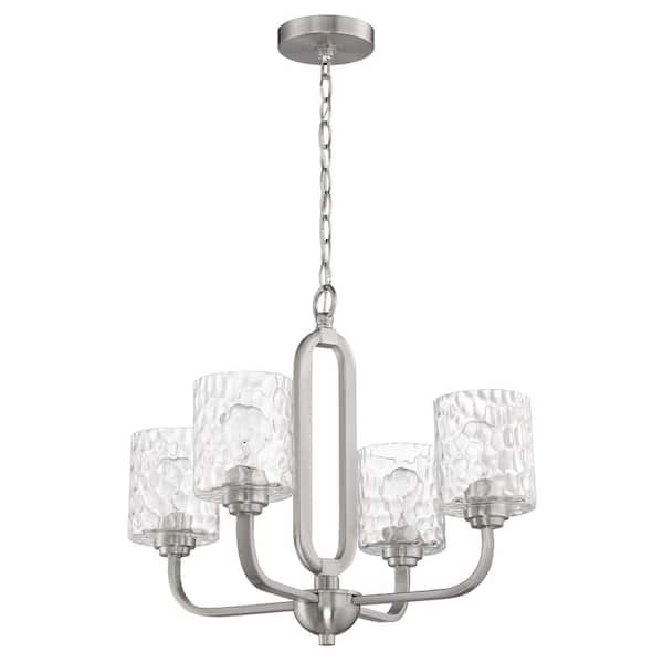 CRAFTMADE Collins 4-Light Brushed Nickel with Hammered Glass Transitional Chandelier for Kitchen/Dining/Foyer No Bulb Included