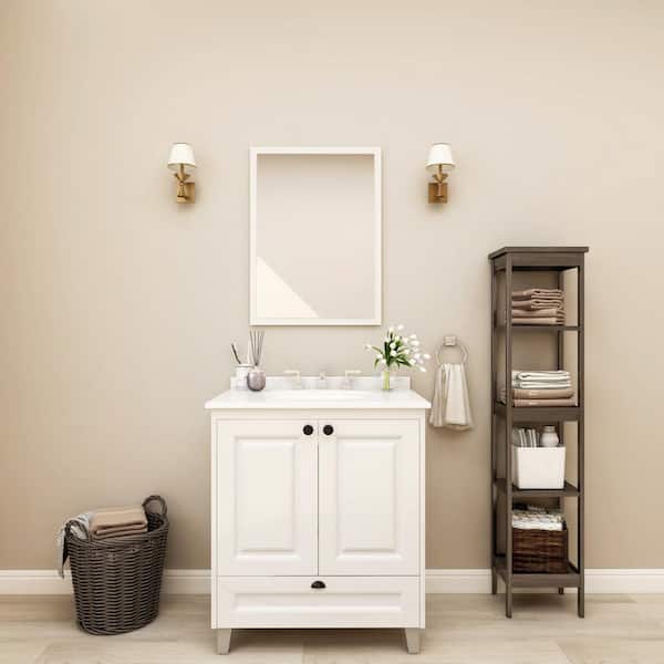 Home Decorators Collection 30 in. W x 21 in. D x 35 in. H Single Sink Freestanding Bath Vanity in White with White Engineered Stone Top