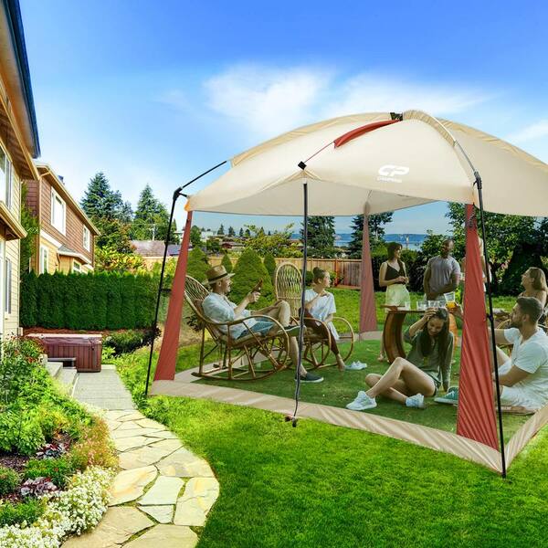 Beige Screen House Room 12 ft. x 10 ft. Canopy Tent Screen Shelter Gazebos for Outdoor Camping Activities ZPHW 07 The Home Depot