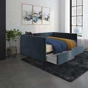 Mya Upholstered Blue Velvet Full Size Daybed with Storage
